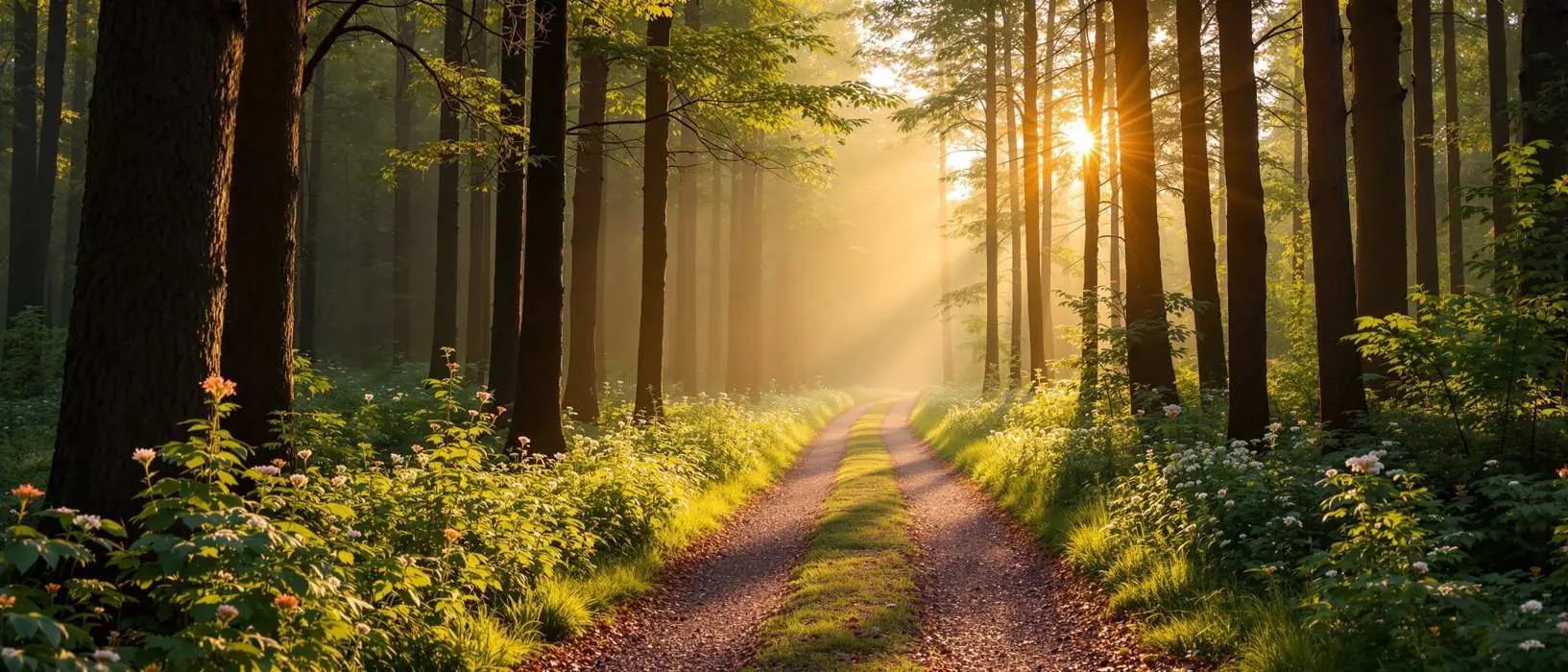 Forest path at golden hour